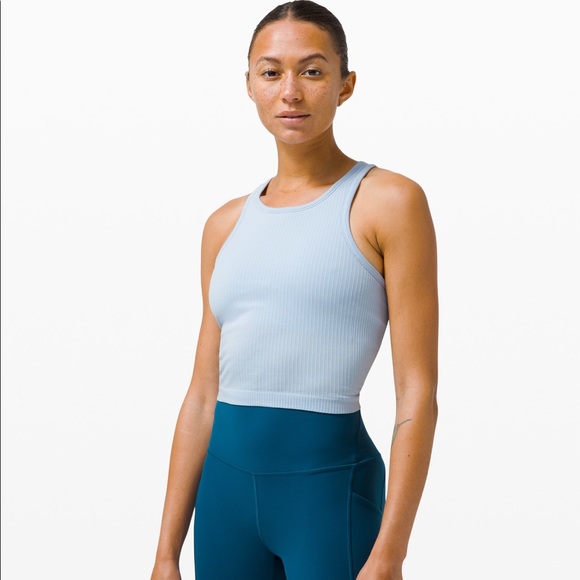 ❤️ Lululemon Ebb to Street RB Crop Tank Blue Linen Size 6 NWT - Picture 2 of 11